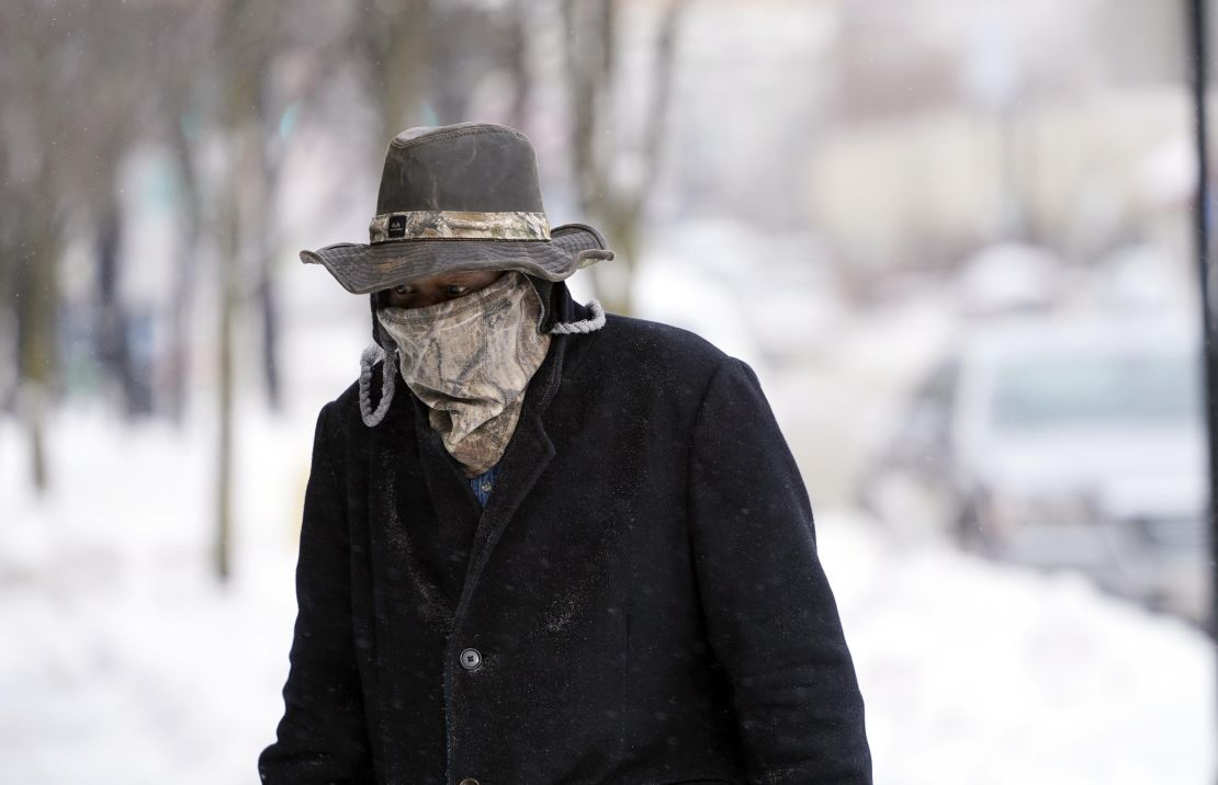 Marvin Hooks wears a face mask to protect him from the cold in Pittsfield, Massachusetts.