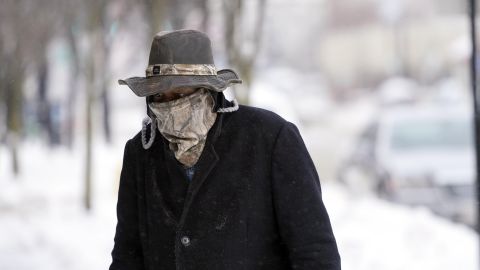 Marvin Hooks wears a face mask to protect him from the cold Monday in Pittsfield, Massachusetts. 
