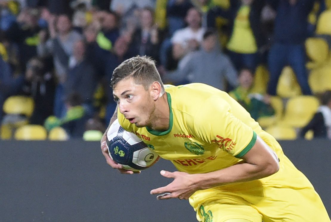 Emiliano Sala celebrates after scoring a goal for the French club Nantes in August. 