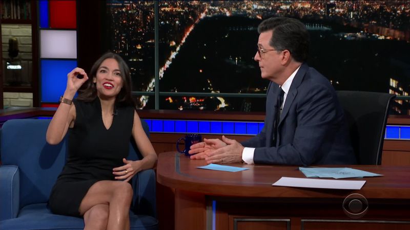 Colbert asks how many f s Alexandria Ocasio Cortez gives about Dem criticism. Her response Zero. CNN Politics