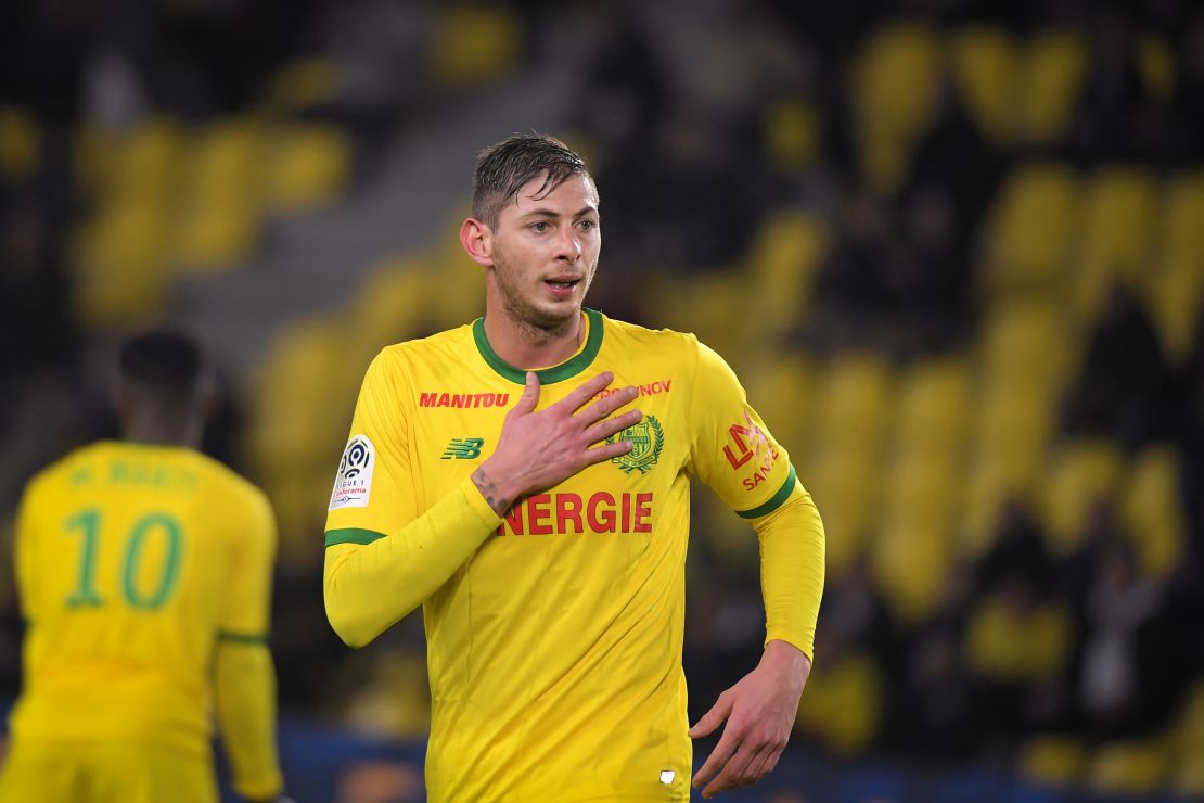 Nantes' Argentinian forward Emiliano Sala gestures while in action.
