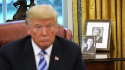 WASHINGTON, DC - AUGUST 28:  Framed photographs of U.S. President Donald Trump's parents, Fred and Mary Trump, sit on a table in the Oval Office while the president meets with FIFA President Gianni Infantino at the White House August 28, 2018 in Washington, DC. The 2026 FIFA World Cup will be jointly hosted by the United States, Canada and Mexico and will be the first World Cup in history to be held in three countries at the same time.  (Photo by Chip Somodevilla/Getty Images)