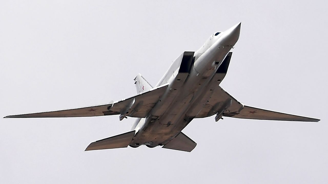 A Tupolev Tu-22M3 Backfire strategic bomber is shown in this library photo.
