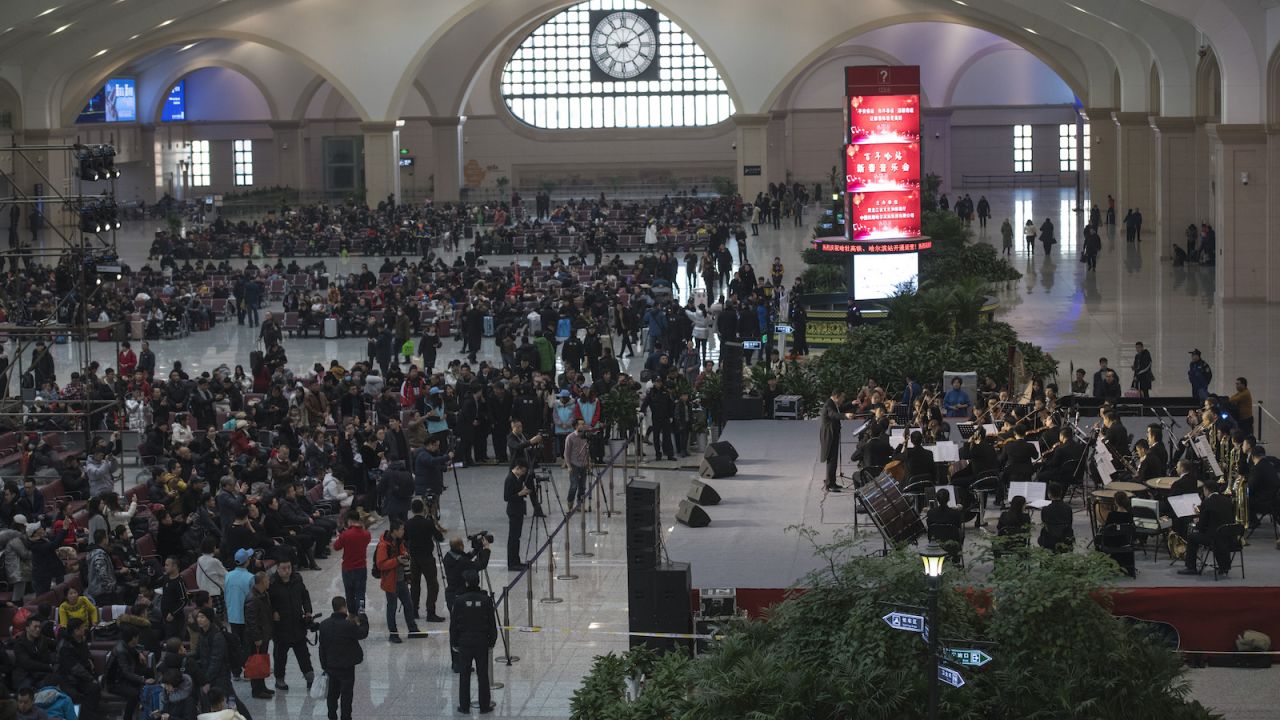 <strong>Harbin Railway Station:</strong> A symphony orchestra performs to celebrate the first day of the Spring Festival travel rush at Harbin Railway Station. Close to 3 billion trips are expected to be made during the 2019 Spring Festival travel rush between Jan 21 and March 1. The Lunar New Year falls on February 5 this year.
