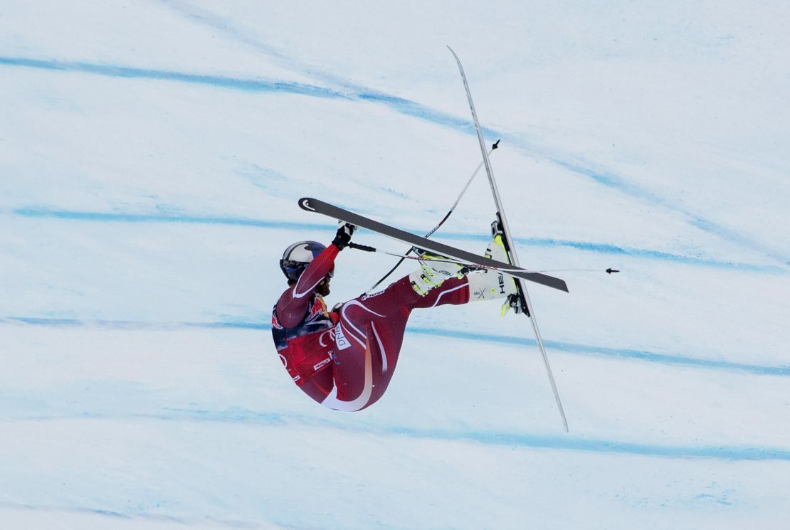 Norway's Aksel Lund Svindal crashes at Kitzbuehel in 2016.