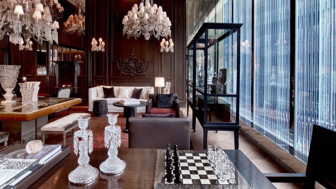 <strong>Baccarat Hotel New York, New York City: </strong>A hotel from the famous French glass company means elegant glass is everywhere. And it's all for sale, from the stemware and vases to the crystal chandeliers sparkling overhead. 
