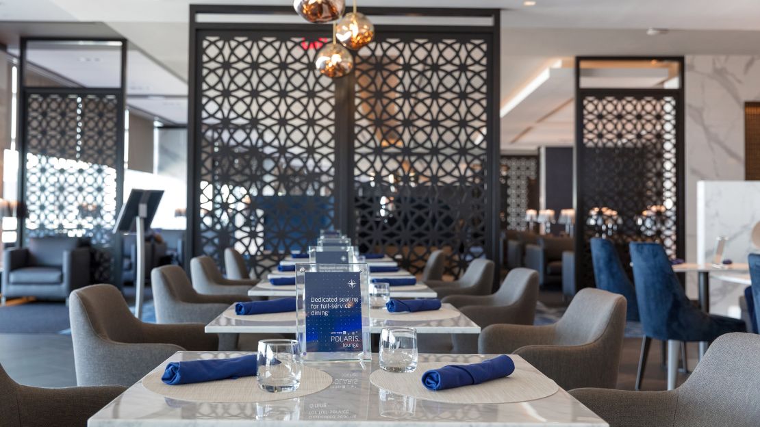 Awash in shades of grey and navy blue, United's Polaris is the only lounge from a U.S. carrier to make this upscale list's cut.