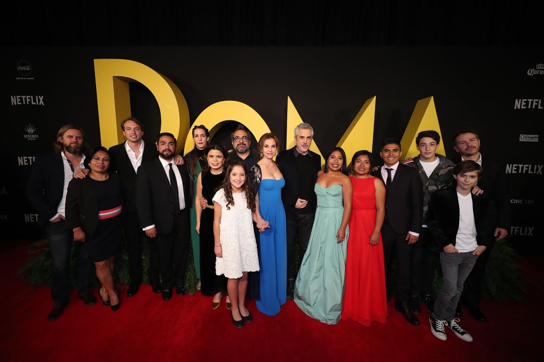 Cast and crew members at a "Roma" premiere on December 18 in Mexico City.