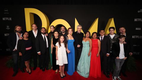 Cast and crew members at a "Roma" premiere on December 18 in Mexico City.