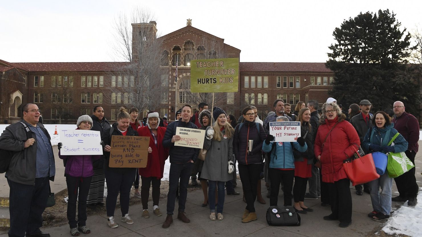 Denver teachers picketed before school January 15. The Denver Classroom Teachers Association says it will go on strike Monday.