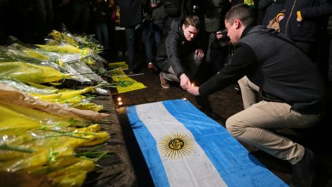 Supporters gather to pay tribute to Argentinian soccer player Emiliano Sala, in Nantes.