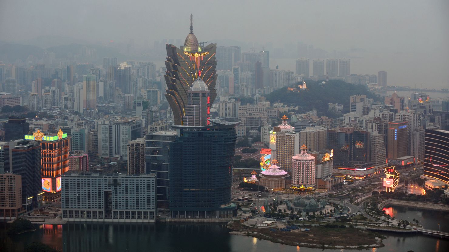 This general view from the Macau Tower shows casinos in the central district Macau in this file photo from 2009