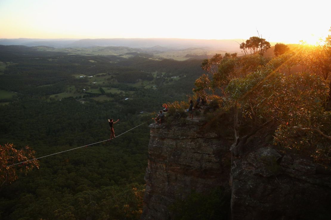 The Blue Mountains attract their fair share of thrill-seekers, such as line walkers (who are attached to safety harnesses).