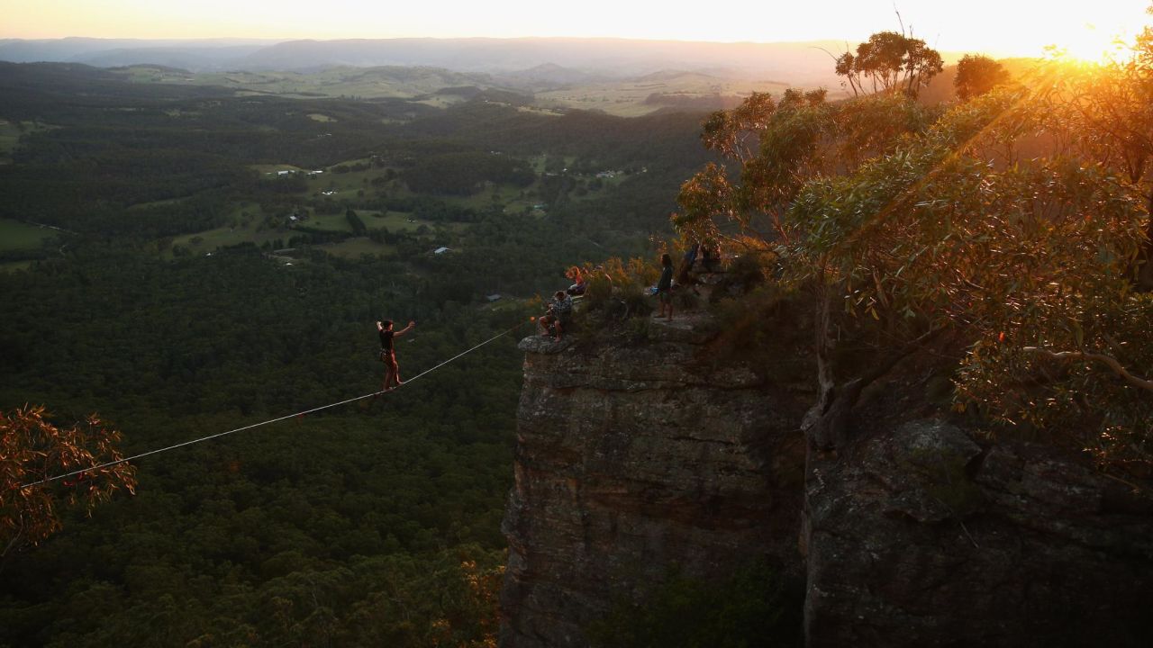 The Blue Mountains attract their fair share of thrill-seekers, such as line walkers (who are attached to safety harnesses).