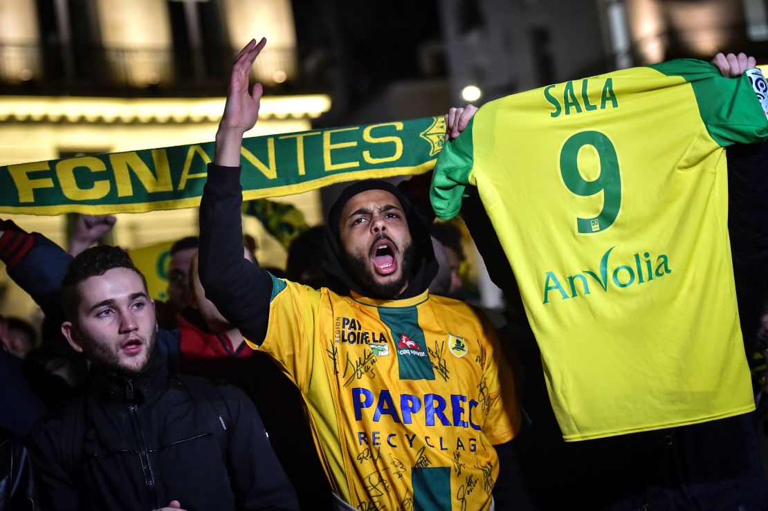 FC Nantes football club supporters gather to show their support for Emilliano Sala.