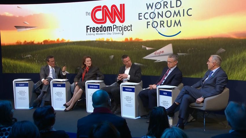 CNN Business's Richard Quest hosted a panel at Davos 2019 on ending modern day slavery