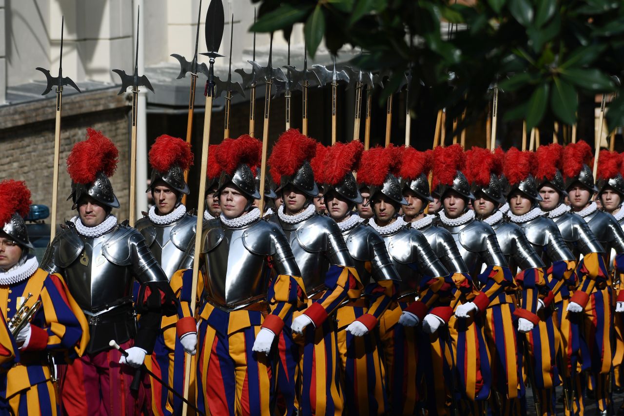 Swiss Guards during a  swearing-in ceremony in Vatican City.