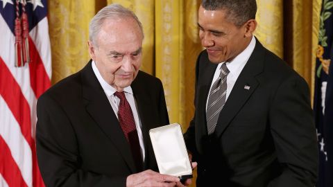 President Barack Obama presents former Sen. Harris Wofford with the 2012 Presidential Citizens Medal.