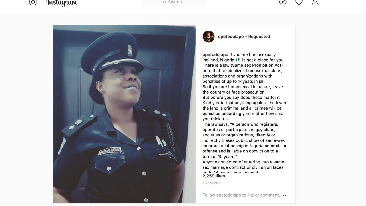 Police official Dolapo Badmos warns on gay people to leave Nigeria or face prosecution