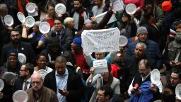 WASHINGTON, DC - JANUARY 23: Furloughed federal workers and those aligned with them protest the partial government shutdown in the Hart Senate Office Building January 23, 2019 in Washington, DC. Members of the National Federation of Federal Employees, the American Federation of Government Employees, the AFL-CIO, the Communications Workers of America, DC Jobs With Justice, International Federation of Professional & Technical Engineers and the Machinists Union sponsored an "Occupy Hart" protest on Capitol Hill against the partial government shutdown. (Photo by Win McNamee/Getty Images)