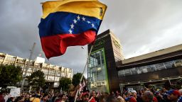 Venezuelans opposed to President Nicolas Maduro hold a demonstration in Bogota, Colombia in support of opposition leader Juan Guaido's self-proclamation as acting president of Venezuela, on January 23, 2019. 