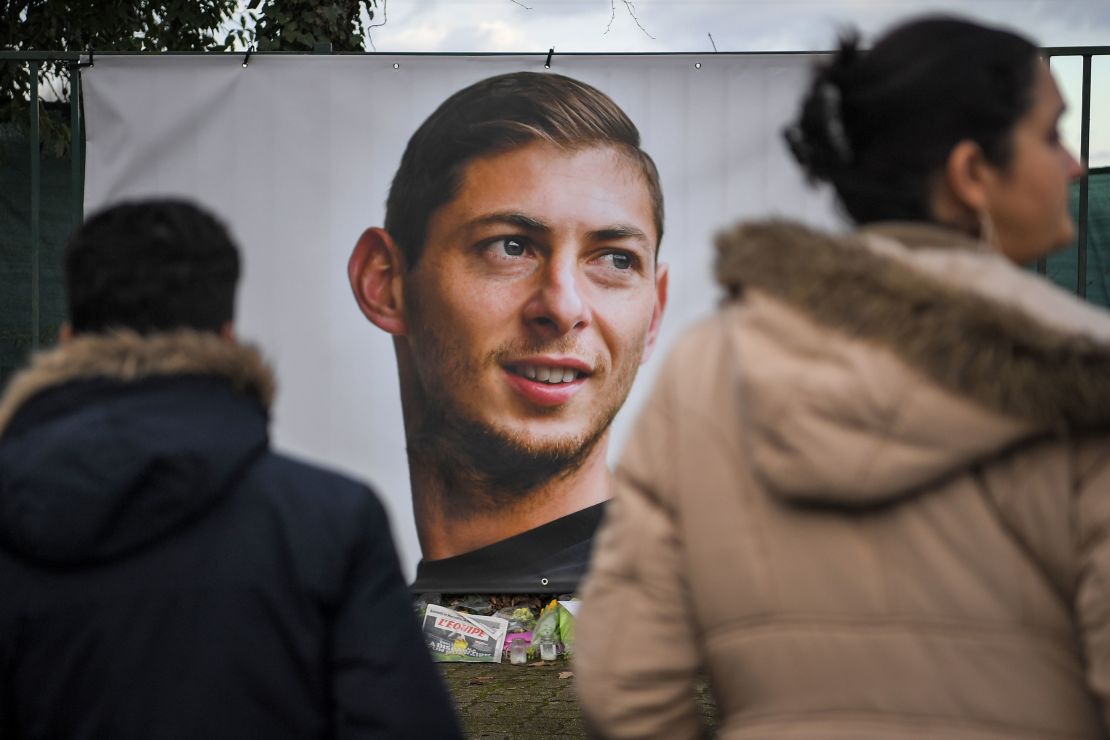 A portrait of Sala displayed in front of the FC Nantes training center.