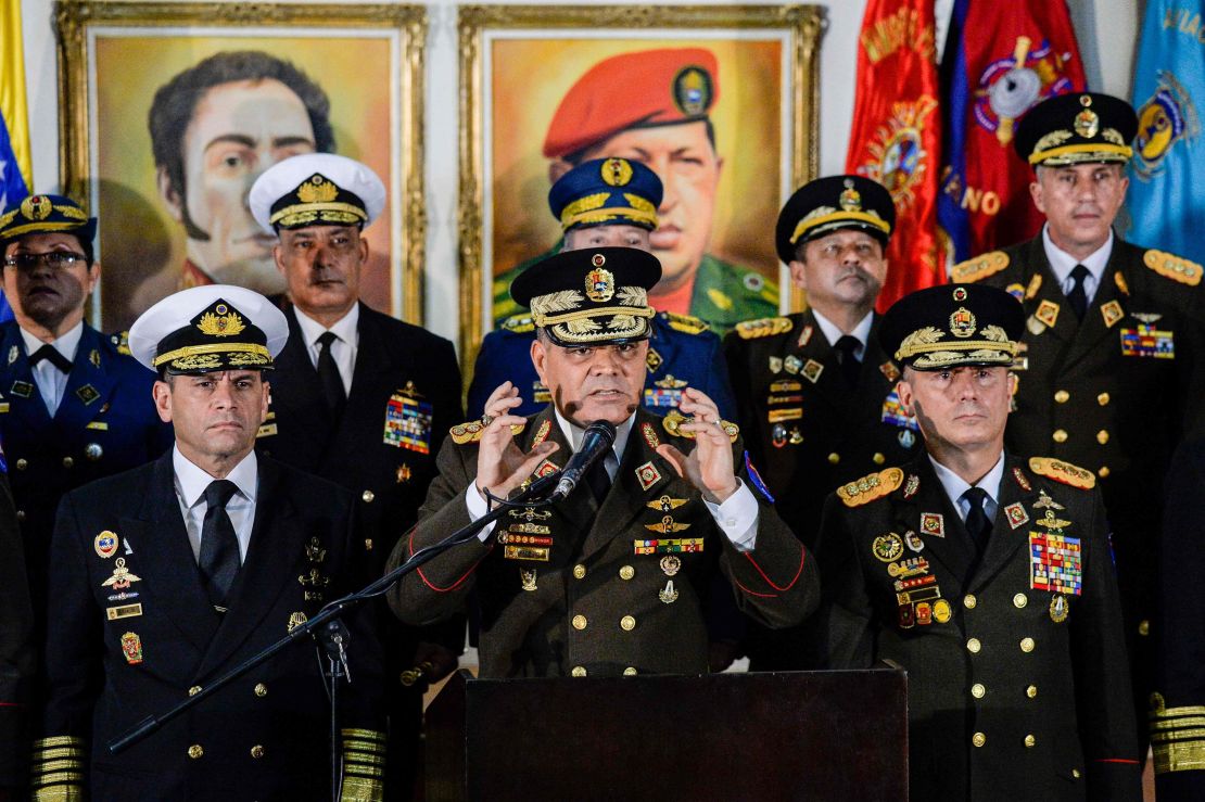 Venezuelan Defense Minister Vladimir Padrino, flanked by senior members of the country's military, speaks in support of President Nicolas Maduro on Thursday.