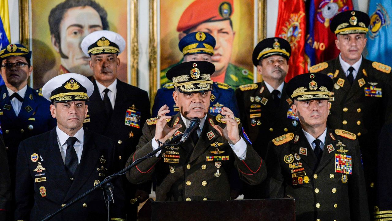 Venezuelan Defense Minister Vladimir Padrino, flanked by senior members of the country's military, speaks in support of President Nicolas Maduro on Thursday.