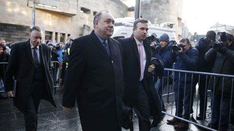 Alex Salmond,  former First Minister of Scotland, arrives at Edinburgh Sheriff Court on Thursday after being arrested and charged by police.