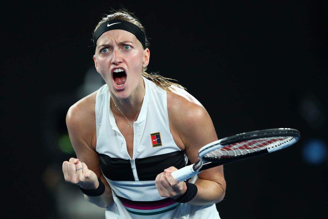 Petra Kvitova roars during her semifinal win at the Australian Open. 