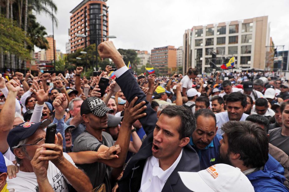 Guaido greets a crowd in Caracas on January 23.