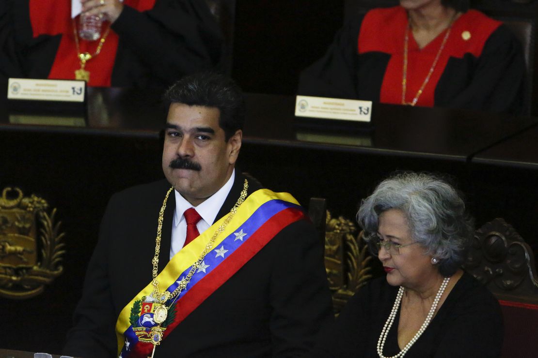 Venezuelan President Nicolas Maduro spoke at Venezuela's Supreme Court on Thursday.
