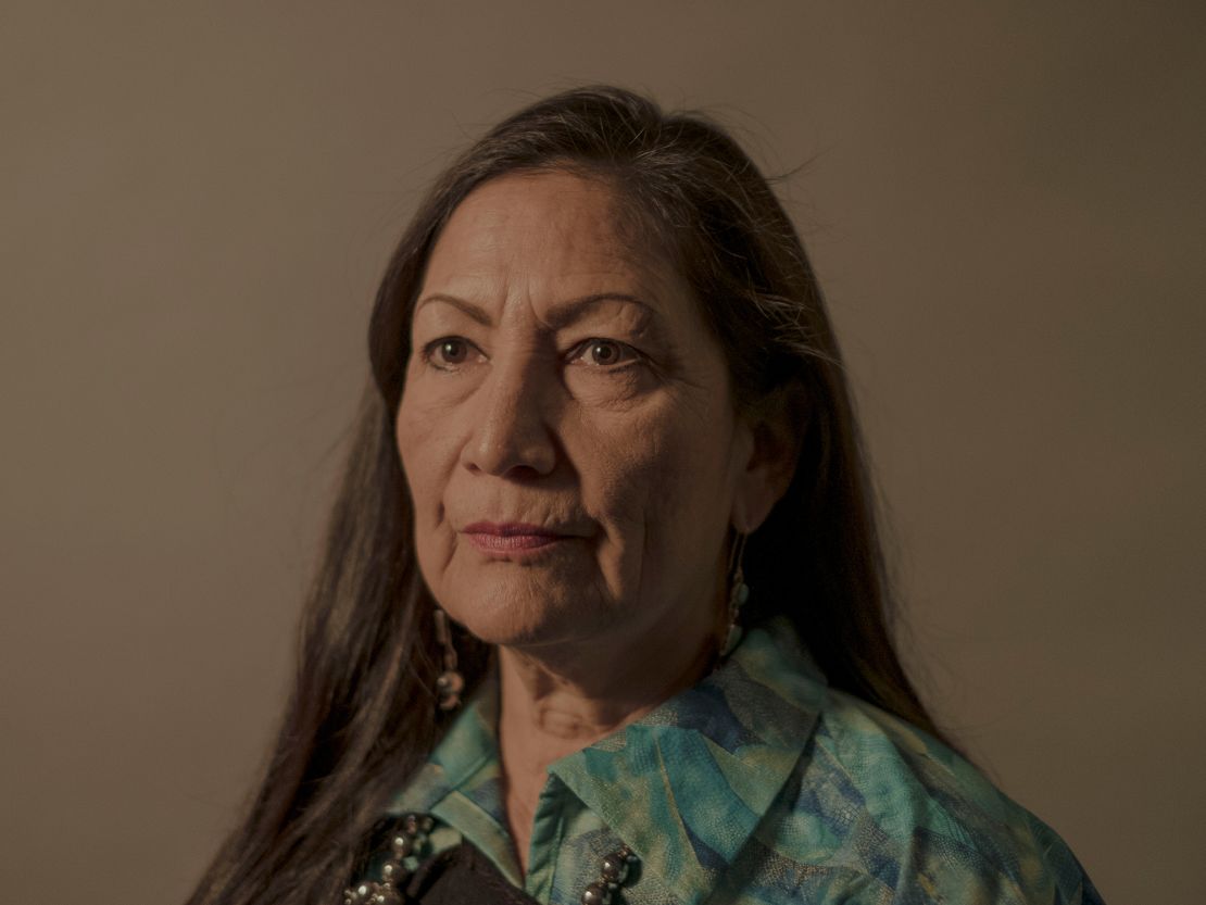 Rep. Deb Haaland poses for a portrait in her office on the first day of the new Congress.