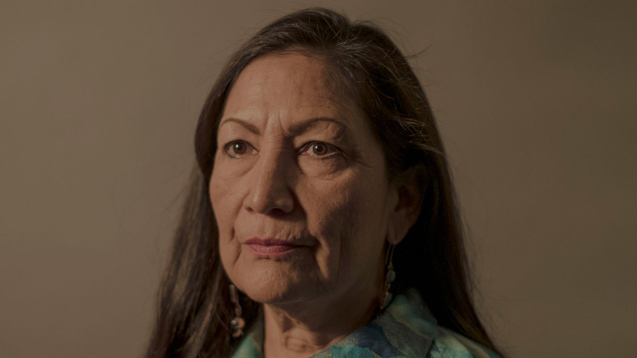 Rep. Deb Haaland poses for a portrait in her office on the first day of the new Congress.