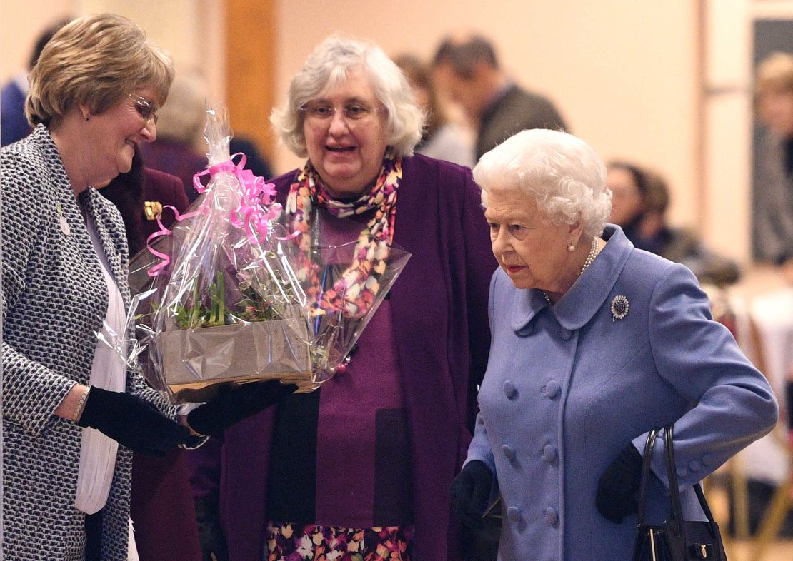 Queen Elizabeth II leaves after attending a Sandringham Women's Institute meeting in Norfolk on Thursday.