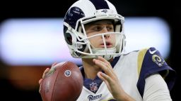 NEW ORLEANS, LOUISIANA - JANUARY 20: Jared Goff #16 of the Los Angeles Rams warms up prior to the NFC Championship game against the New Orleans Saints at the Mercedes-Benz Superdome on January 20, 2019 in New Orleans, Louisiana. (Photo by Jonathan Bachman/Getty Images)
