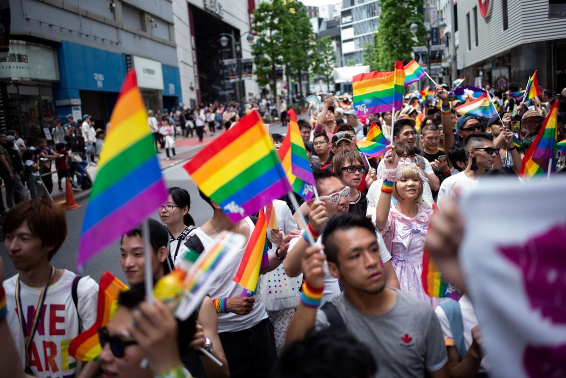 People attend the annual Tokyo Rainbow Parade in May 2018. Japan has made limited progress on LGBT rights, but activists warn significant hurdles remain. 