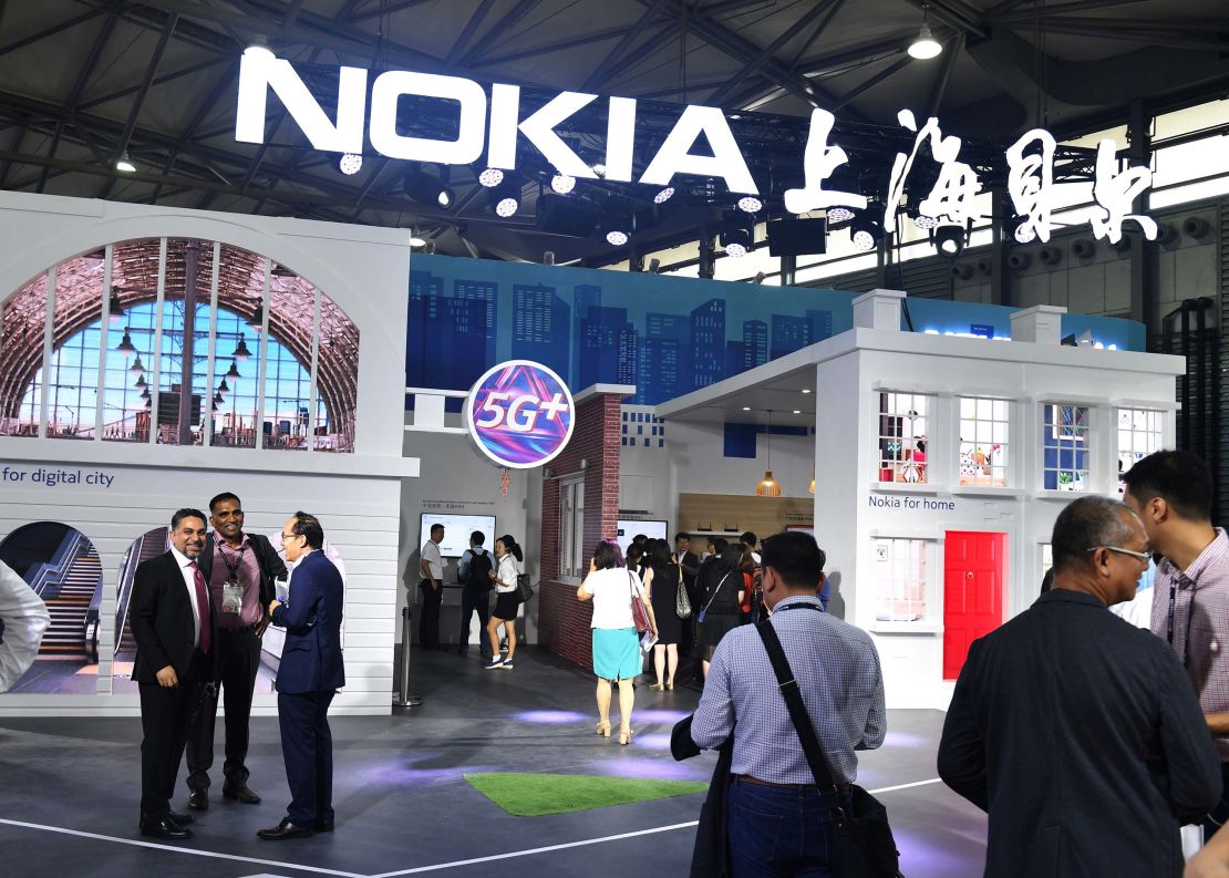 A Nokia booth at a mobile conference in Shanghai. Nokia and Ericsson are said to be treading carefully around the controversy surrounding Huawei for fear of prompting a backlash in China, a key market.