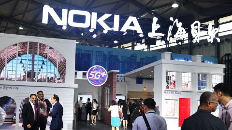 A Nokia booth at a mobile conference in Shanghai. Nokia and Ericsson are said to be treading carefully around the controversy surrounding Huawei for fear of prompting a backlash in China, a key market.