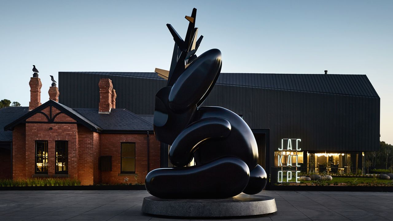 Guests to Jackalope are welcomed by a seven-meter-tall rabbit sculpture.