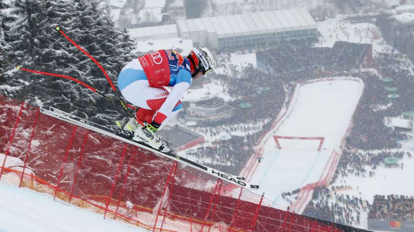 KITZBUEHEL, AUSTRIA - JANUARY 25 : Beat Feuz of Switzerland competes during the Audi FIS Alpine Ski World Cup Men's Downhill on January 25, 2019 in Kitzbuehel Austria. (Photo by Christophe Pallot/Agence Zoom/Getty Images)