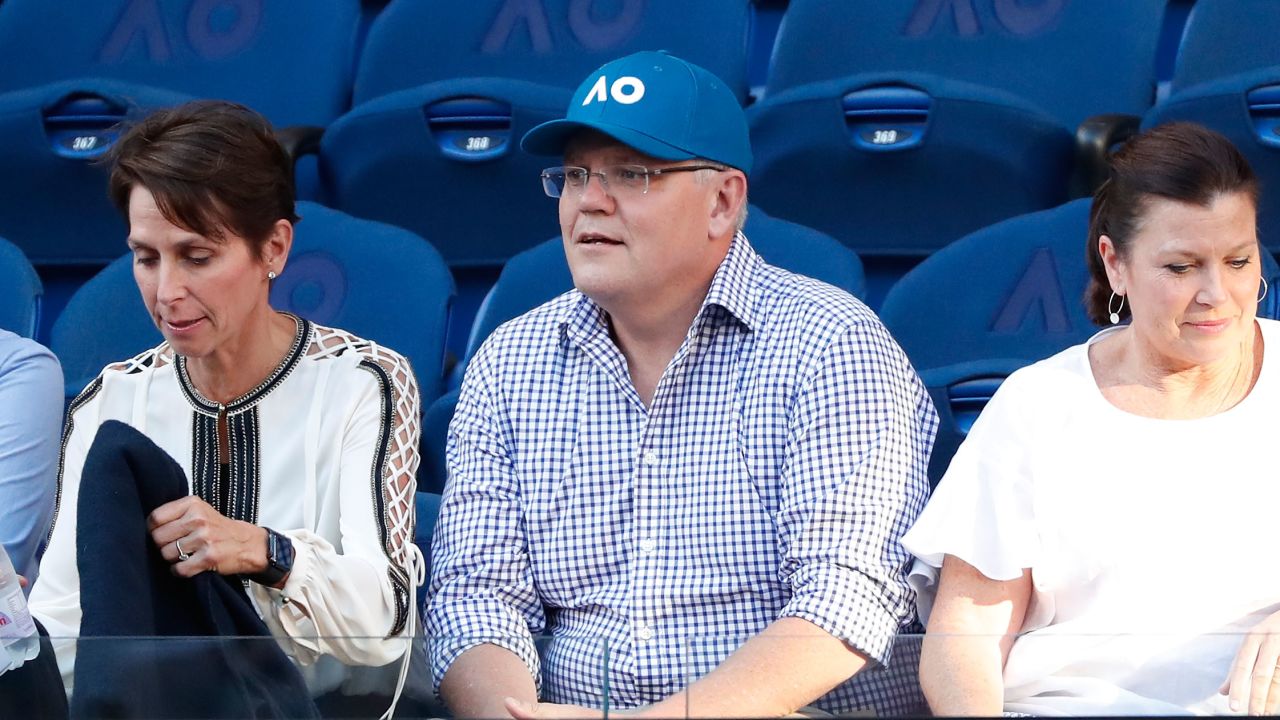 Prime Minister of Australia Scott Morrison watches day seven of the 2019 Australian Open at Melbourne Park on January 20.