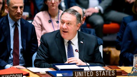 US Secretary of State Mike Pompeo addresses a UN Security Council meeting Saturday on Venezuela.