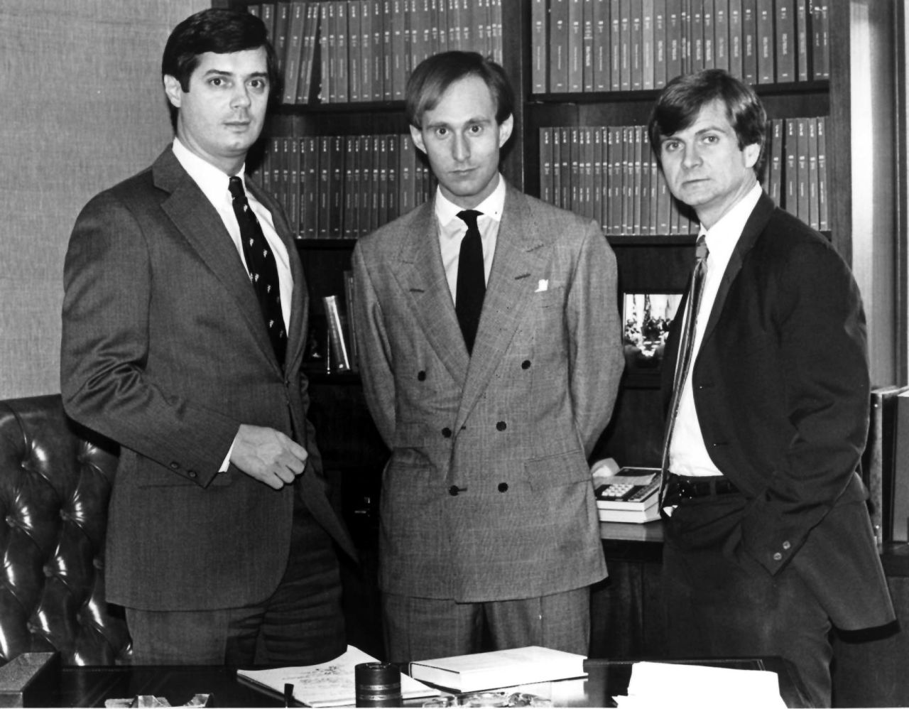 Stone, center, is pictured with Paul Manafort, left, and Atwater in March 1985.