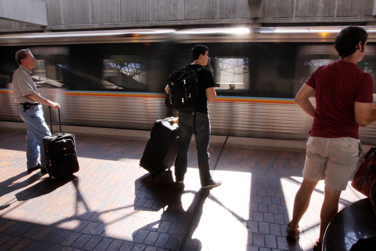 Passengers prepare to board a MARTA train at Hartfield-Jackson Atlanta International Airport.