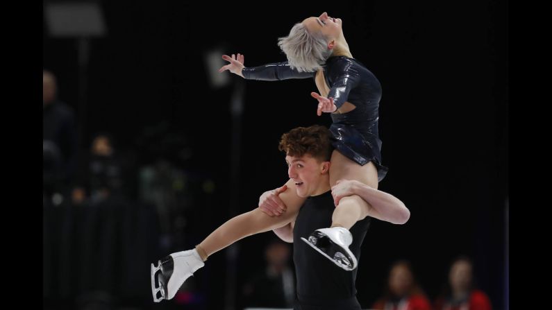 Karina Manta and Joseph Johnson perform their free-dance program at the US Figure Skating Championships on Saturday, January 26.
