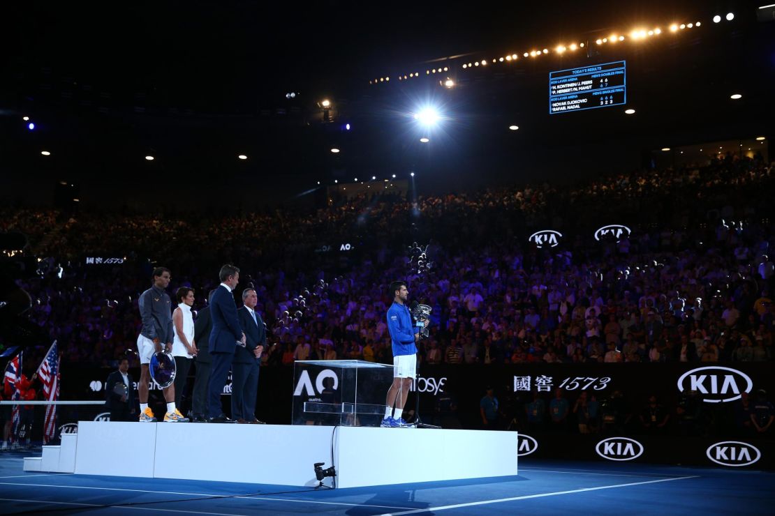 All eyes were on Novak Djokovic during the trophy presentation at the Australian Open. 