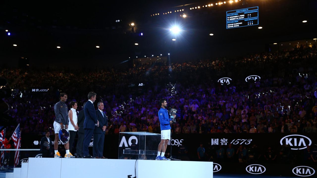 All eyes were on Novak Djokovic during the trophy presentation at the Australian Open. 