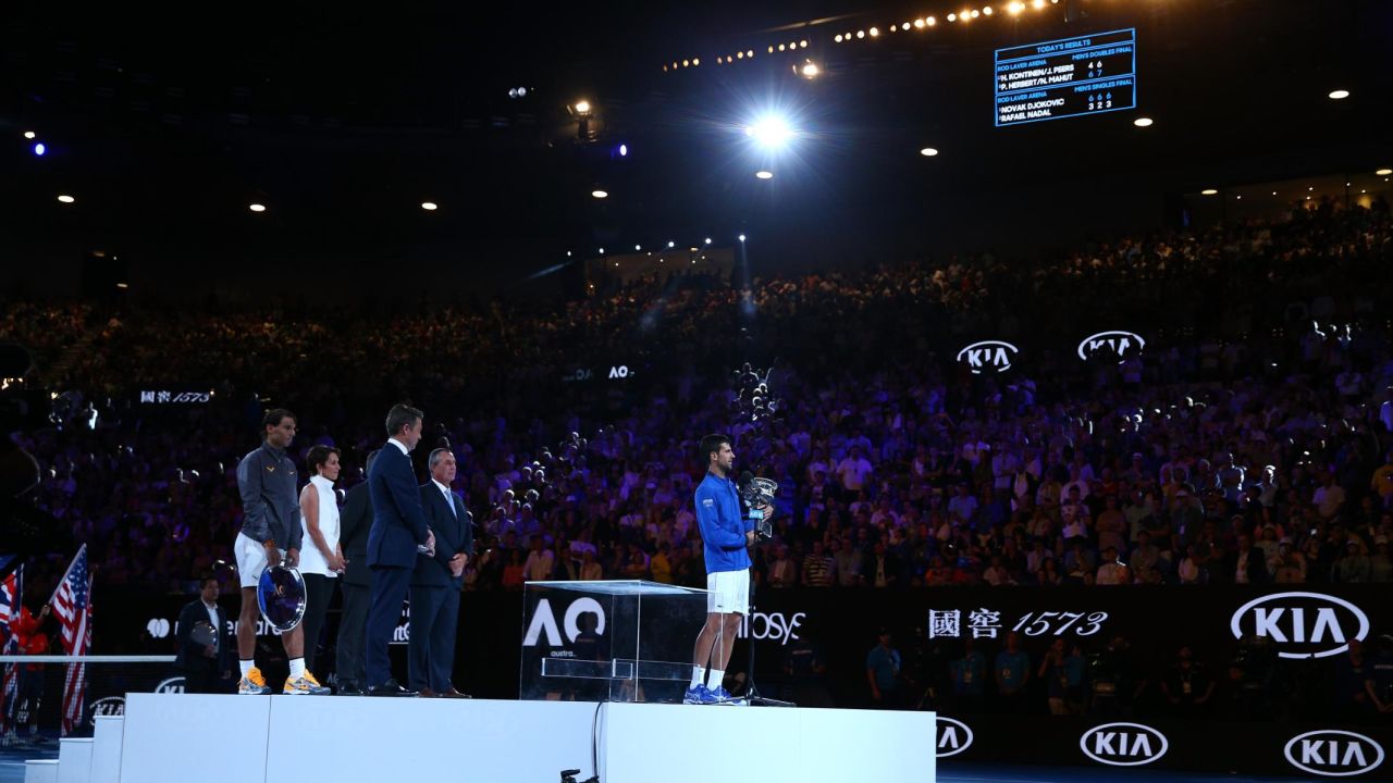 All eyes were on Novak Djokovic during the trophy presentation at the Australian Open.