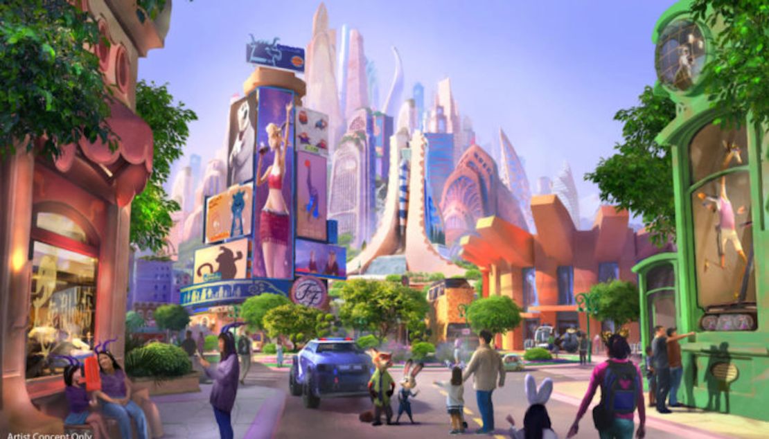 Concept art for Shanghai  Disneyland's Zooptopia-themed land. 